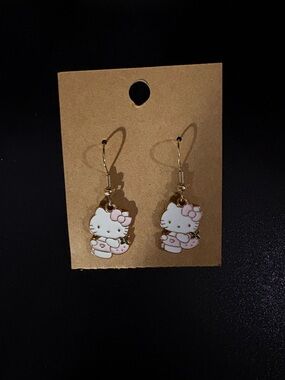 Cute Hello Kitty Pink Enamel Drop Earrings